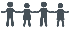 silhouette of two people in a paper people chain, connected to each other and to others