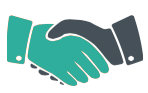 icon of a handshake, one green hand, one grey hand