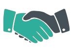 icon of a handshake, one green hand, one grey hand